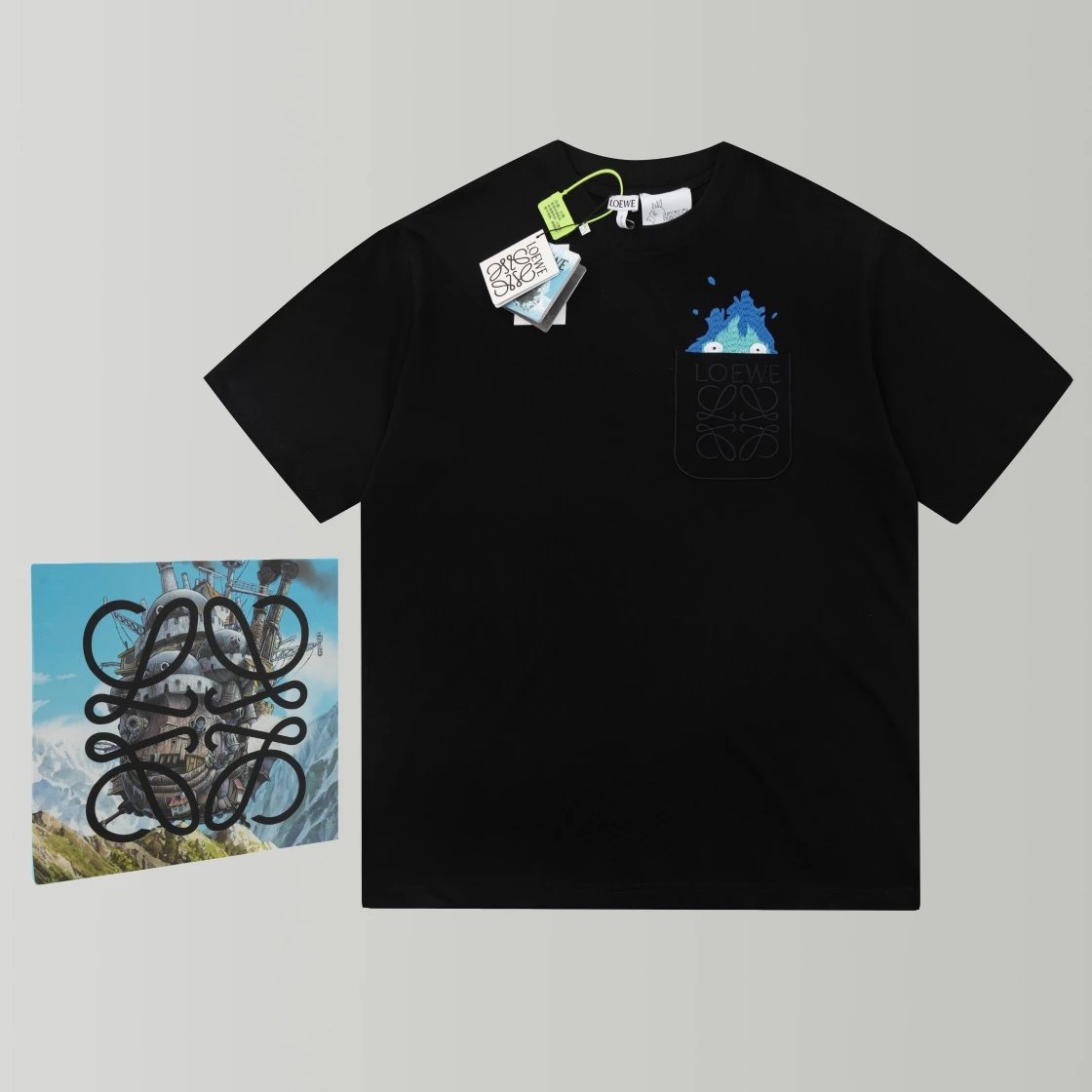 LOEWE T-shirt 24ss Hayao Miyazaki Joint-Name Series Haar's Mobile Castle Flame Embroidery Doll round Neck Short Sleeve Men and Women Same Style T T-shirt OS Loose Fit Base Shirt Casual Top Short Sleeve T-Shirt
