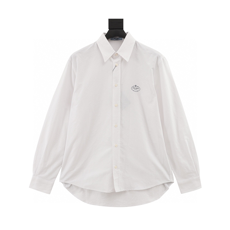 PRADA Shirt Round Embroidered Long-Sleeved Shirt for Men and Women
