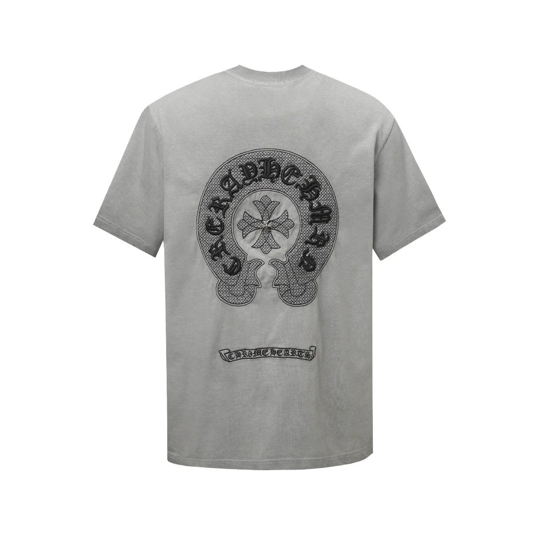 Chrome Hearts T-shirt Back with Sanskrit Embroidery logo round Neck Short Sleeve25ss New pure cotton T Unisex T-Shirt OS Loose Fit Base Shirt Top Half Sleeve T-Shirt