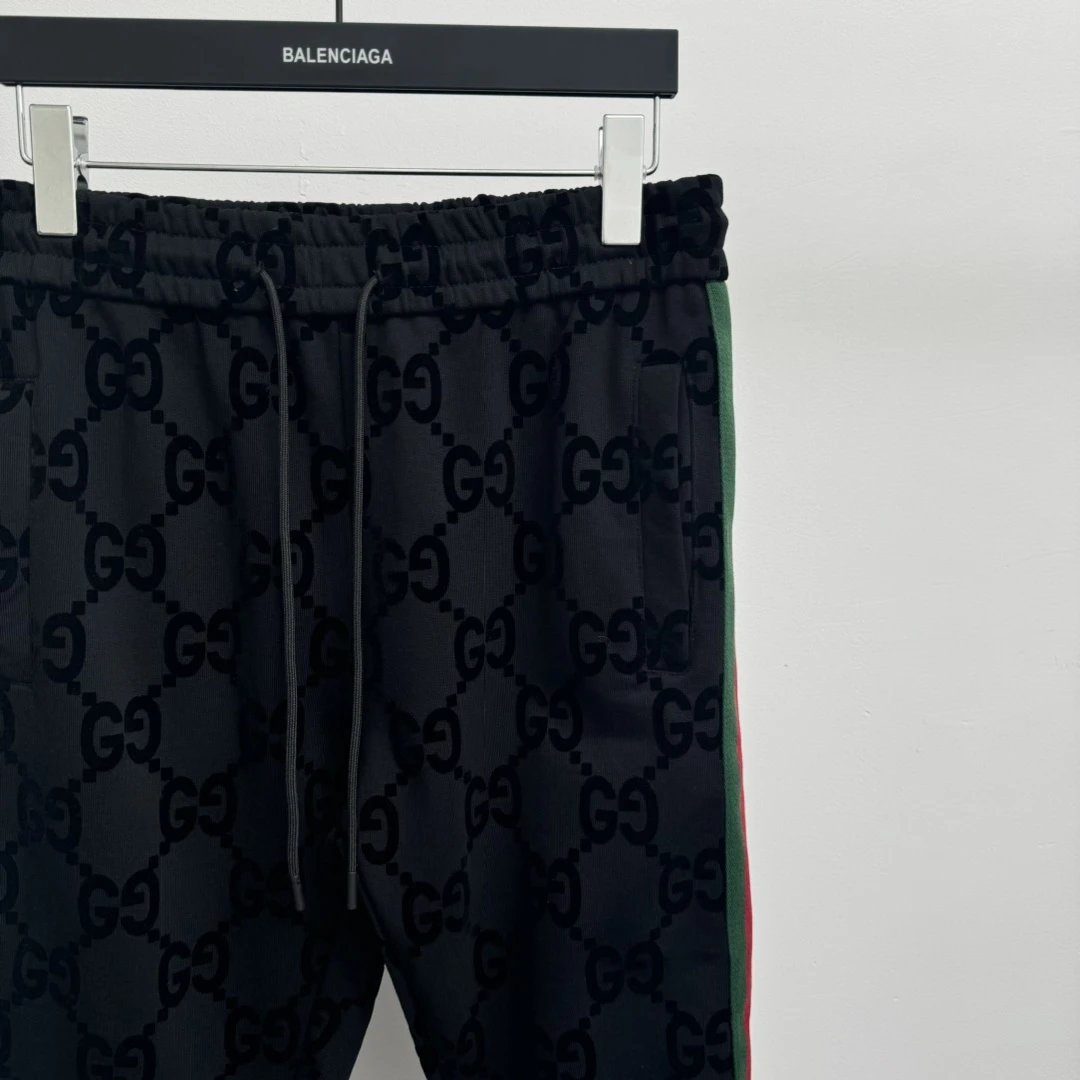 Gucci Sweatpants With Matching Jacket Decorative Webbing Flocking Double G Patterned Zipper Pants Casual Loose Sweatpants Joggers Unisex Long Pants24ss Autumn and Winter New Products
