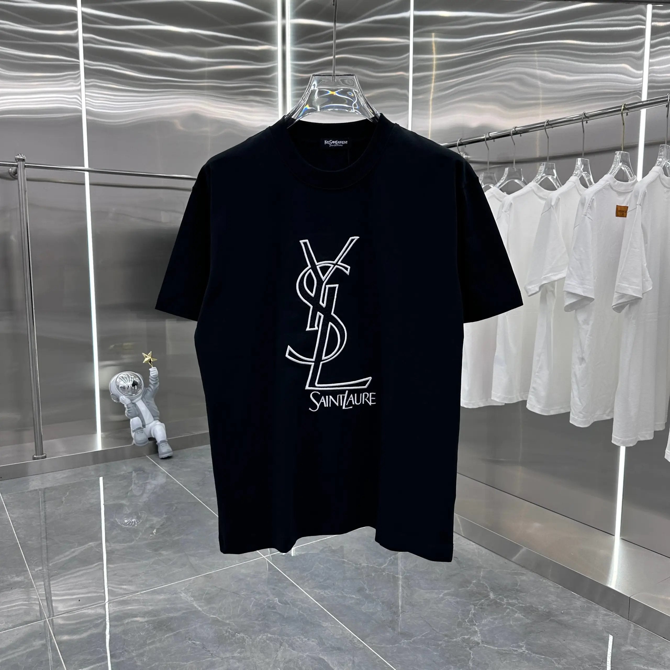 YSL T-shirt Chest Letter Embroidery logo round Neck Short Sleeve25ss New pure cotton T Unisex T-Shirt OS Loose Fit Base Shirt Top Half Sleeve T-Shirt