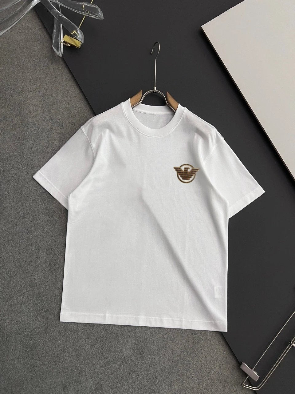 Armani T-shirt Chest Brand Embroidery logo round Neck Short Sleeve25ss New Pure Cotton Unisex Style T T-shirt OS Loose Fit Base Shirt Top Half Sleeve T-Shirt