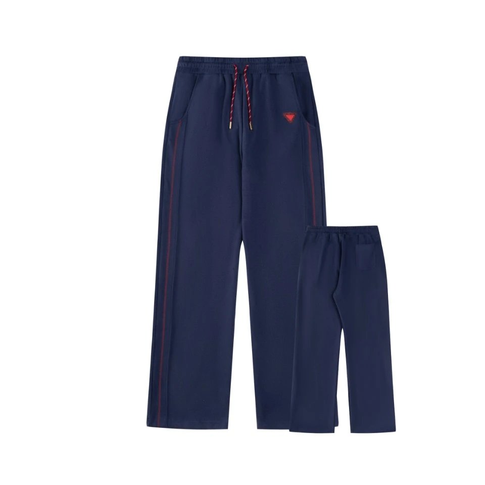 PRADA Sweatpants 24Hot-Selling Design Heavy Craft Triangle Logo High-Waist Elastic Waist Drawstring Casual Wide-Leg Pants Autumn Winter New Arrival