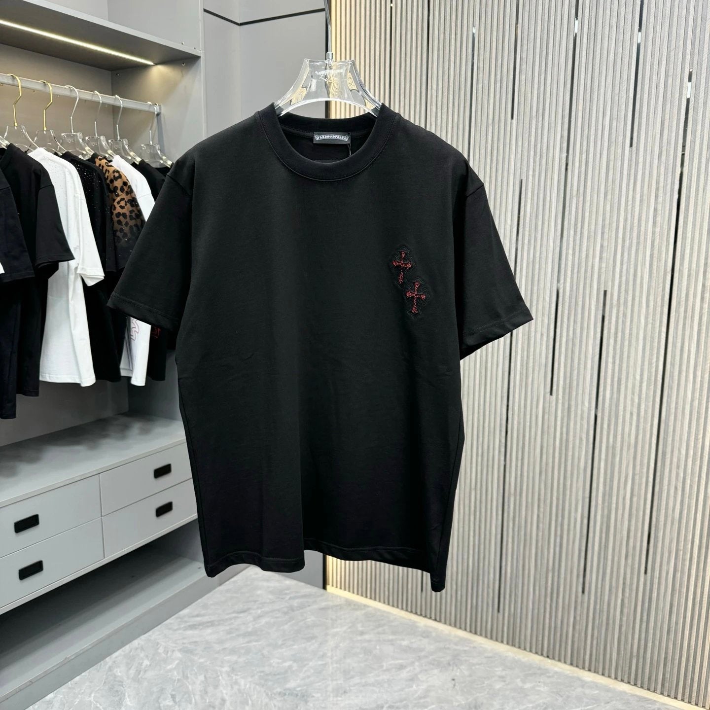 Chrome Hearts T-shirt Chest Brand Logo Embroidery logo round Neck Short Sleeve25ss New pure cotton T Unisex T-Shirt OS Loose Fit Base Shirt Top Half Sleeve T-Shirt