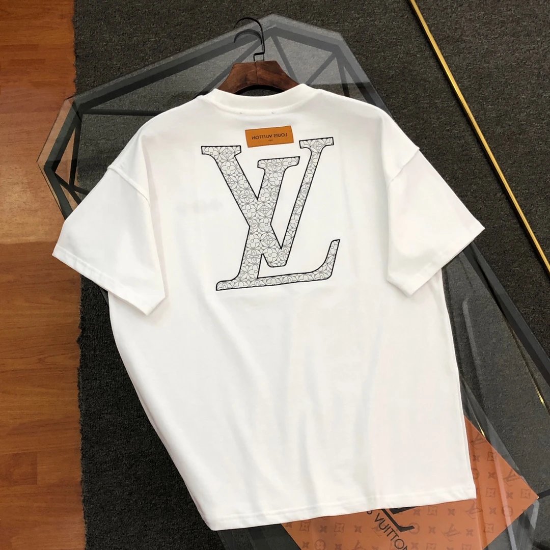 Louis Vuitton LV T-shirt Back Embroidery logo round Neck Short Sleeve25ss New Pure Cotton Unisex Style T Casual T-Shirt Base Layer Shirt OS Loose design