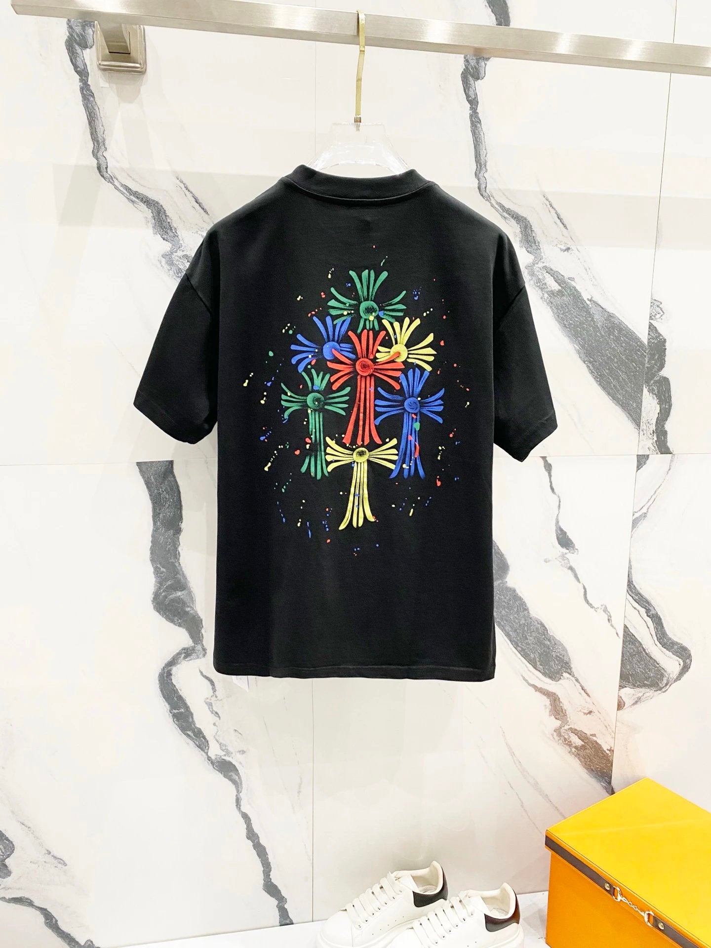 Chrome Hearts T-shirt Colorful Print logo round Neck Short Sleeve25ss New Pure Cotton Unisex Style T T-shirt OS Loose Fit Base Shirt Top Half Sleeve T-Shirt