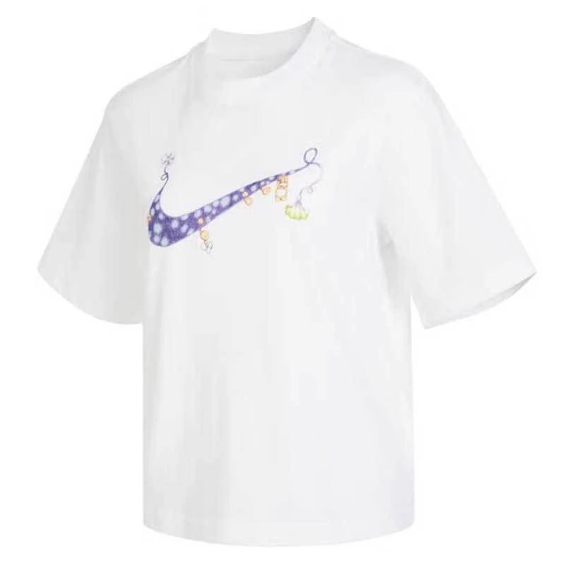 Nike Ladies T Summer round Neck Back Label Sports Loose Large Hook Graffiti Printing Short Sleeve FD9315