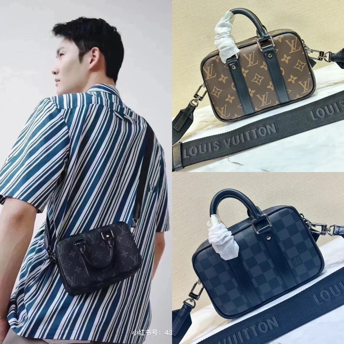 Louis Vuitton LV Men's Bag Top version 【】M82770Black Flower NanoPorteDocumentsVoyage Black Warrior Series Mini Men's Briefcase Shoulder Messenger Bag Chest Bag