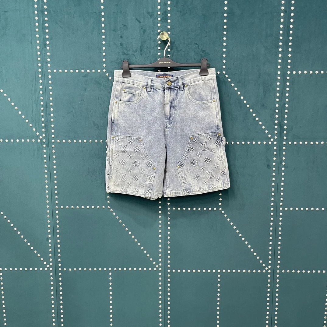 Louis Vuitton LV Shorts 3D Embossed Embossing logo Five-point Shorts25ss New Drawstring Casual Summer Pants5Two-in-One Casual Sweatpants for Men and Women, Pure Cotton D Sweatpants