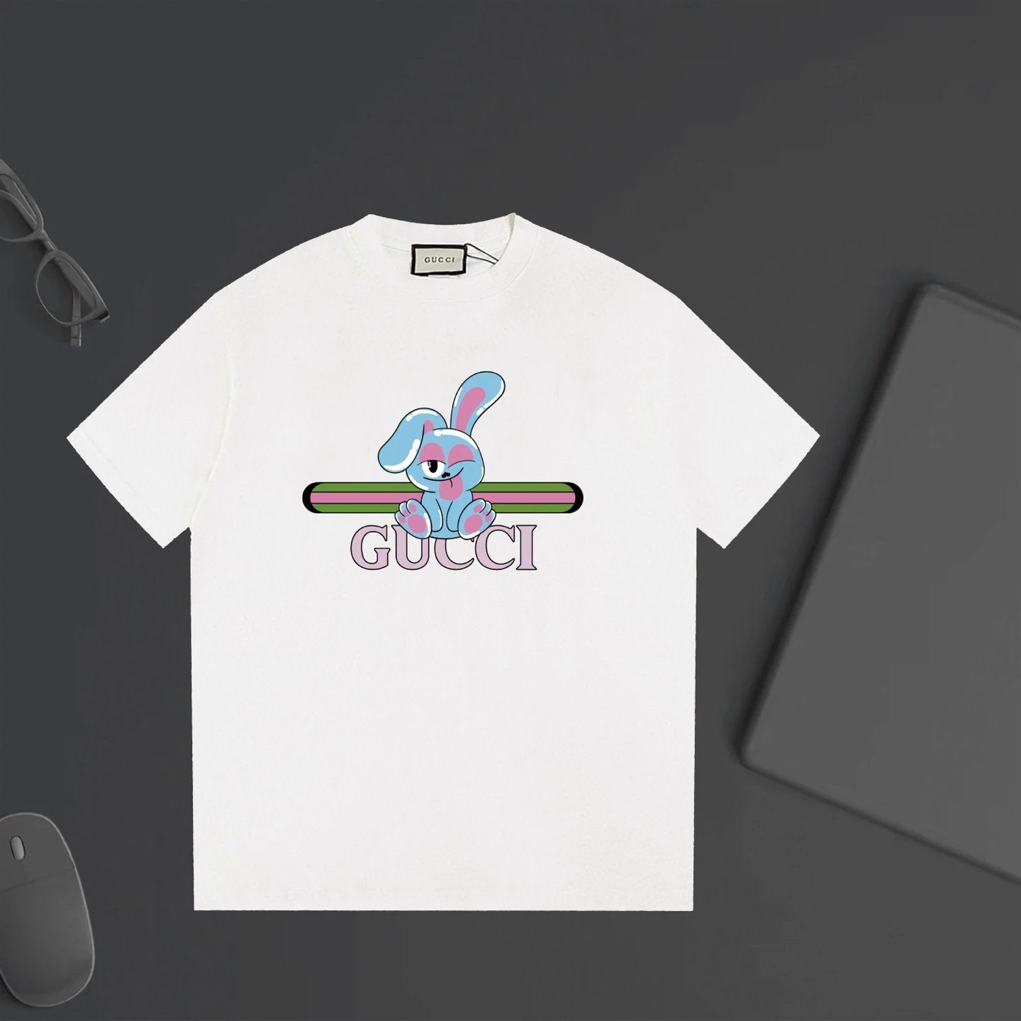 Gucci T-shirt Cartoon Rabbit Print on the Chest logo round Neck Short Sleeve25ss New Pure Cotton Unisex Style T T-shirt OS Loose Fit Base Shirt Top Half Sleeve T-Shirt