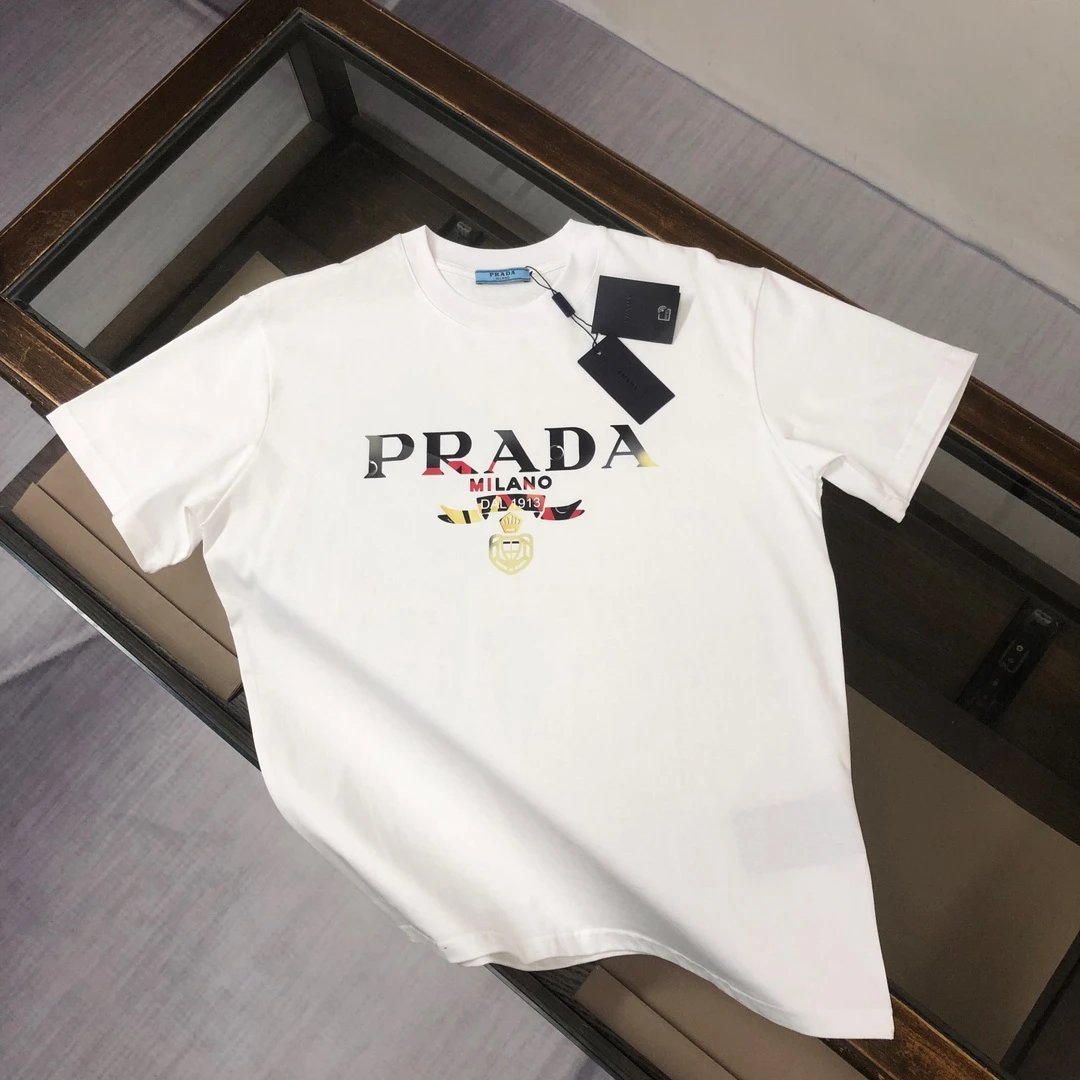 PRADA T-shirt Chest Letter Pattern Print logo round Neck Short Sleeve25ss New Pure Cotton Unisex Style T T-shirt OS Loose Fit Base Shirt Top Half Sleeve T-Shirt