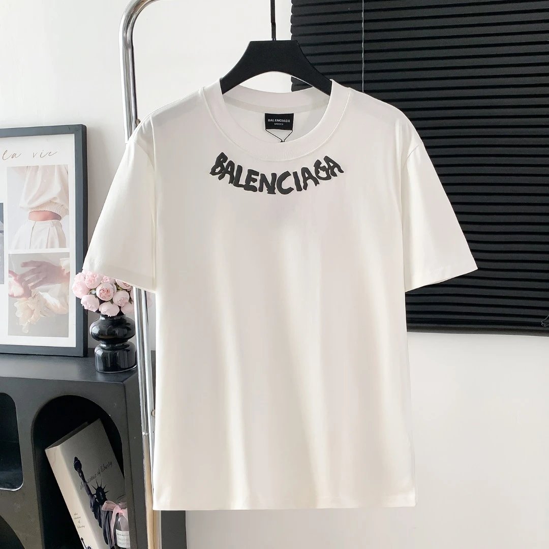 Balenciaga T-shirt Chest Brand Letter Print logo round Neck Short Sleeve25ss New pure cotton T Unisex T-Shirt OS Loose Fit Base Shirt Top Half Sleeve T-Shirt