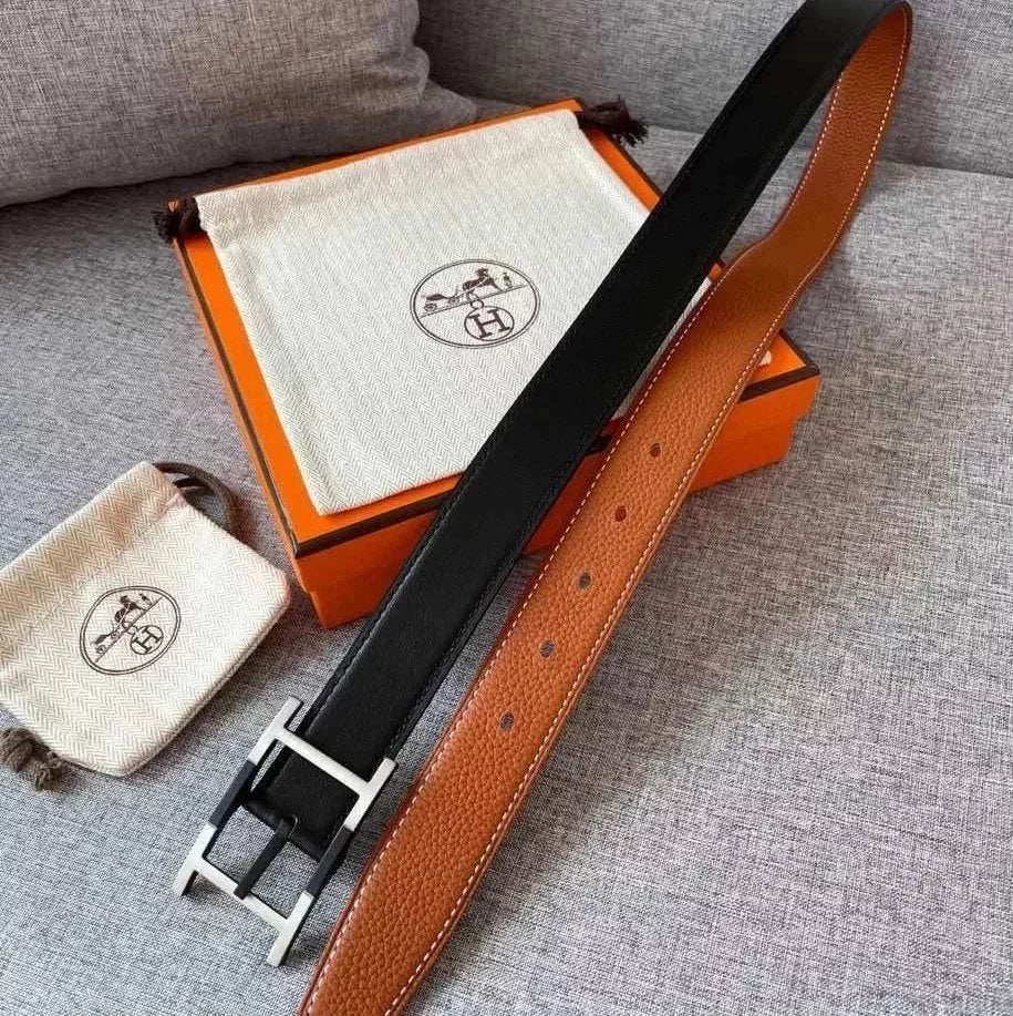 Hermes Belt Top version Men's and Women's Belt3.2cm Import togo Leather Can Be Used on Both Sides of the Belt Stainless Steel Hardware Men's Belt Pin Buckle H Belt Loop Business