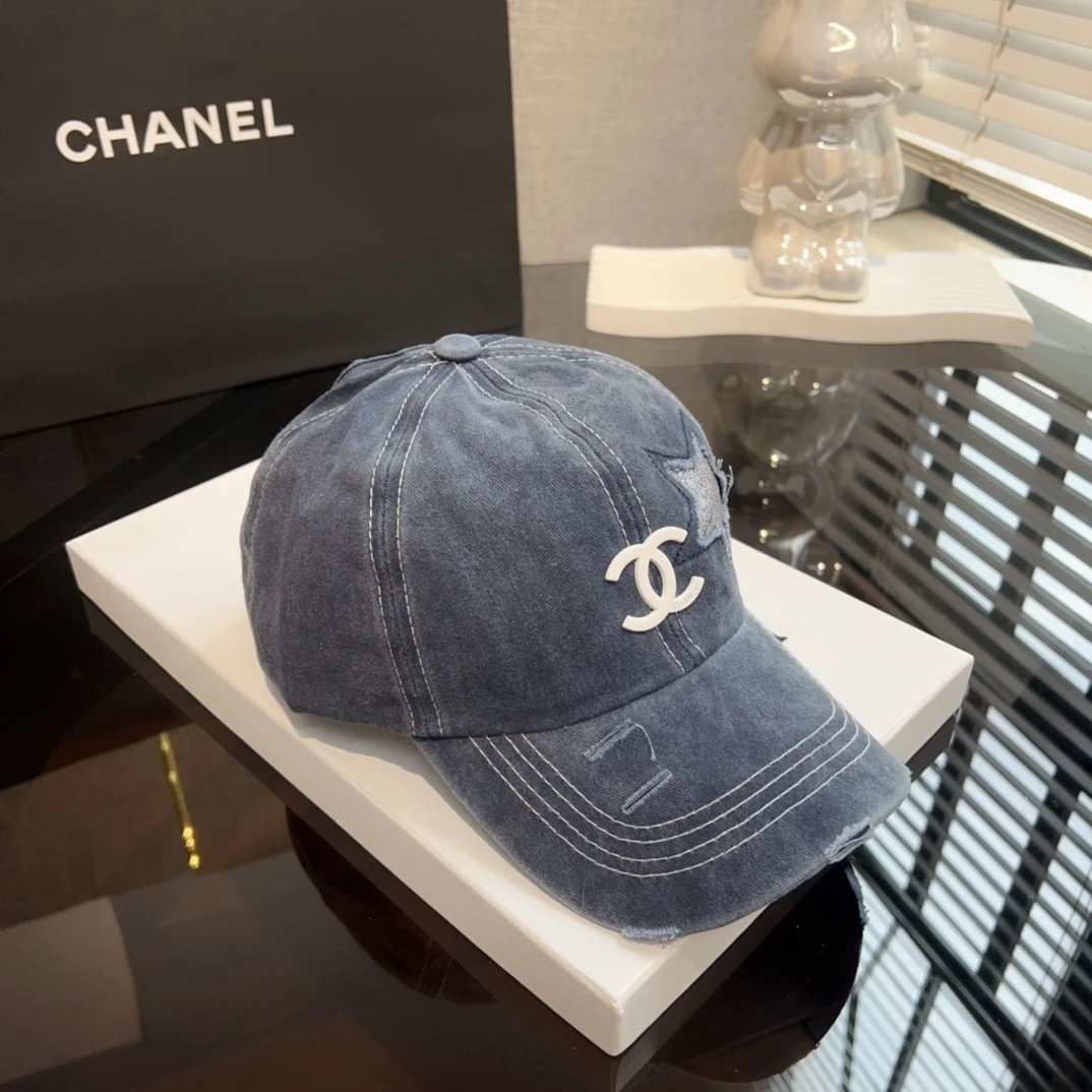 Chanel Hat Ripped Five-Pointed Star Rose Pink Baseball Hat,Ponytail Special,Women's Retro Retro Retro All-Match Face-Looking Small Wash Denim Peaked Cap