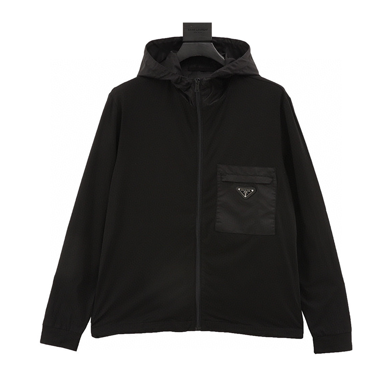 PRADA Jackets Corner Zipper Patchwork Hooded Jacket Coat for Men and Women