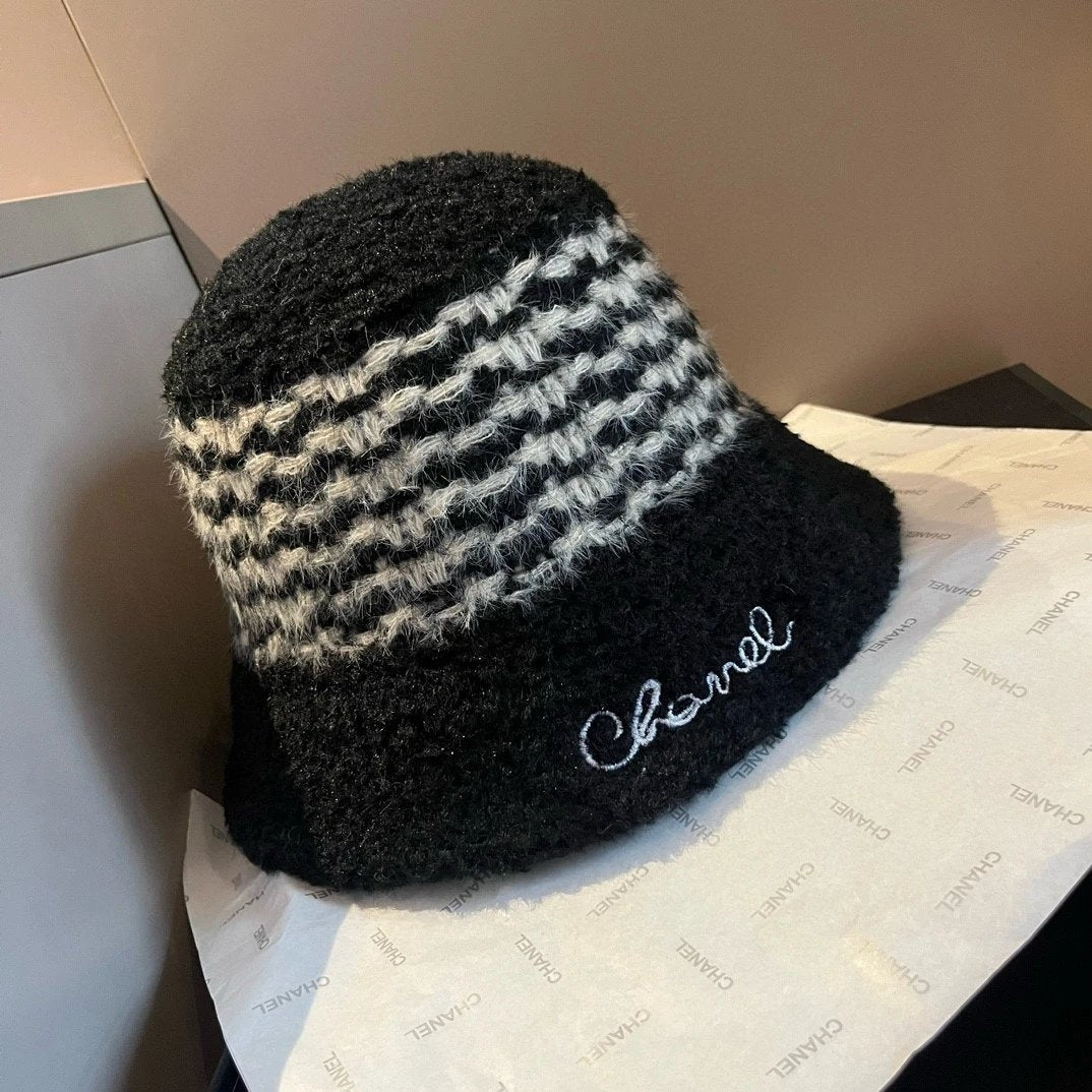 Chanel Hat Casual Hat High Quality Fashion Fashion Brand New Fashion All-Match Lamb Wool Bucket Hat,57cm Head Circumference