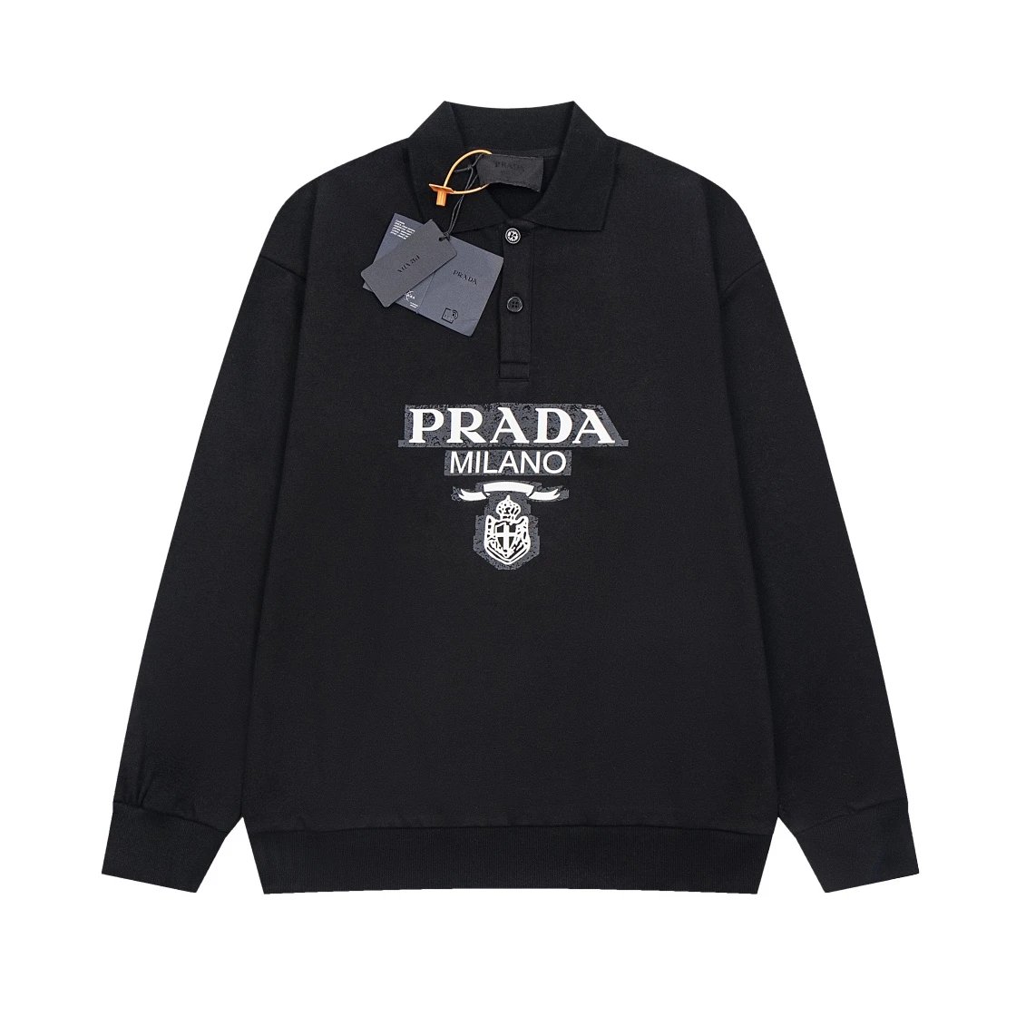 PRADA Hoodie polo Turn-down Collar Sweatshirt Casual Loose Versatile Pullover Sportswear420100% Pure Cotton Terry Top Inner Layer Unisex24ss Autumn and Winter New Products