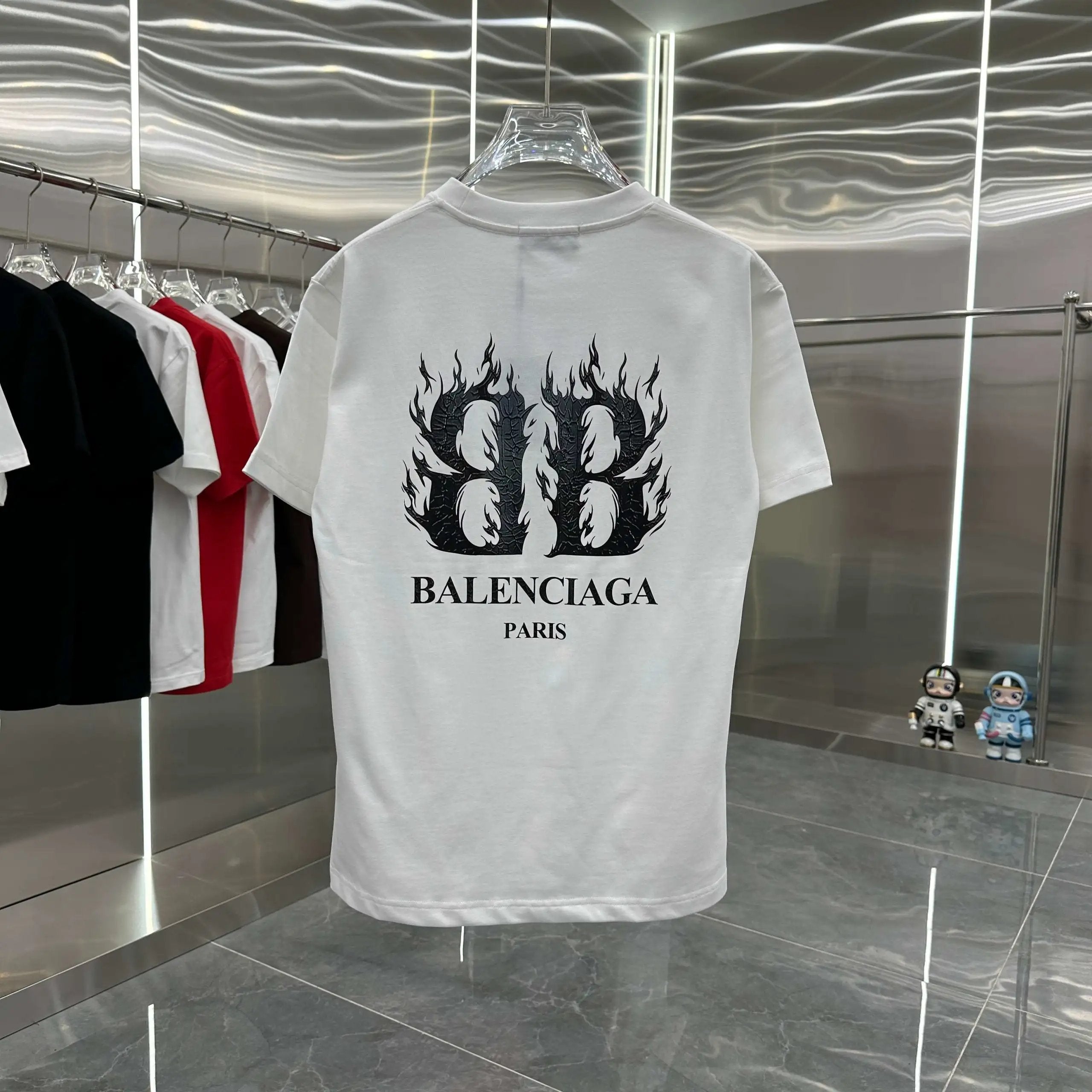 Balenciaga T-shirt Double-breasted B Personalized Printing logo round Neck Short Sleeve25ss New Pure Cotton Unisex Style T T-shirt OS Loose Fit Base Shirt Short Sleeve Top T-Shirt