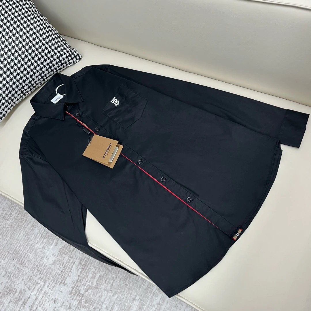 Burberry Shirt Pocket TB Embroidered Exclusive Logo Decorated Long Sleeve Shirt Unisex Versatile Casual