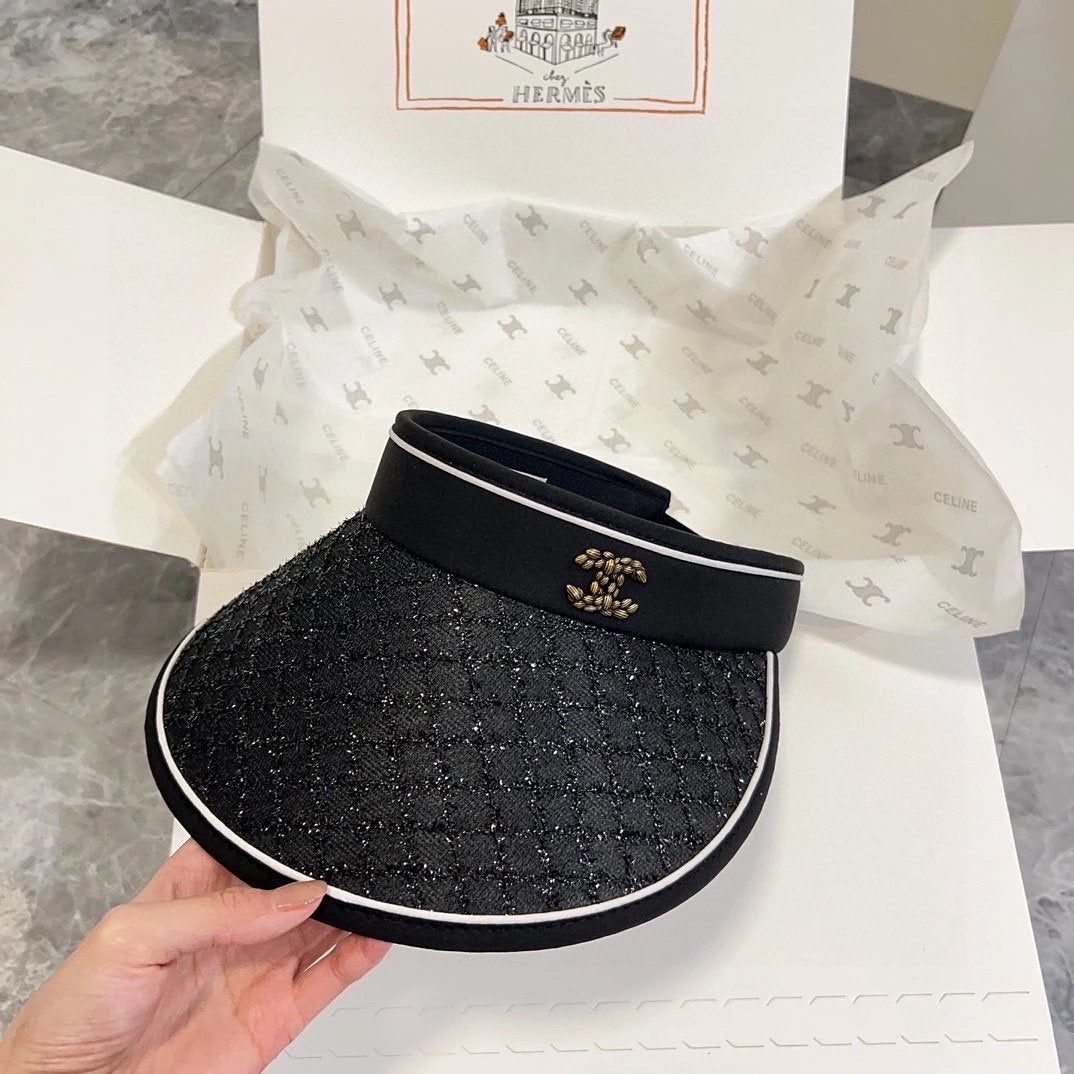 Chanel Hat Hat High Version with Dustproof Bag2024Summer New Style Sequined Sun Hat Topless Hat,Big Brand Shipment,Super Convenient!Easy to Match!A Must-Have Hipster on the Street