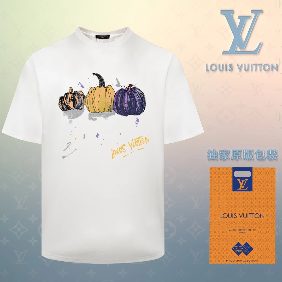 Louis Vuitton LV T-shirt Chest pumpkin print logo round Neck Short Sleeve25ss New Pure Cotton Unisex Style T T-shirt OS Loose Fit Base Shirt Short Sleeve T-Shirt Top