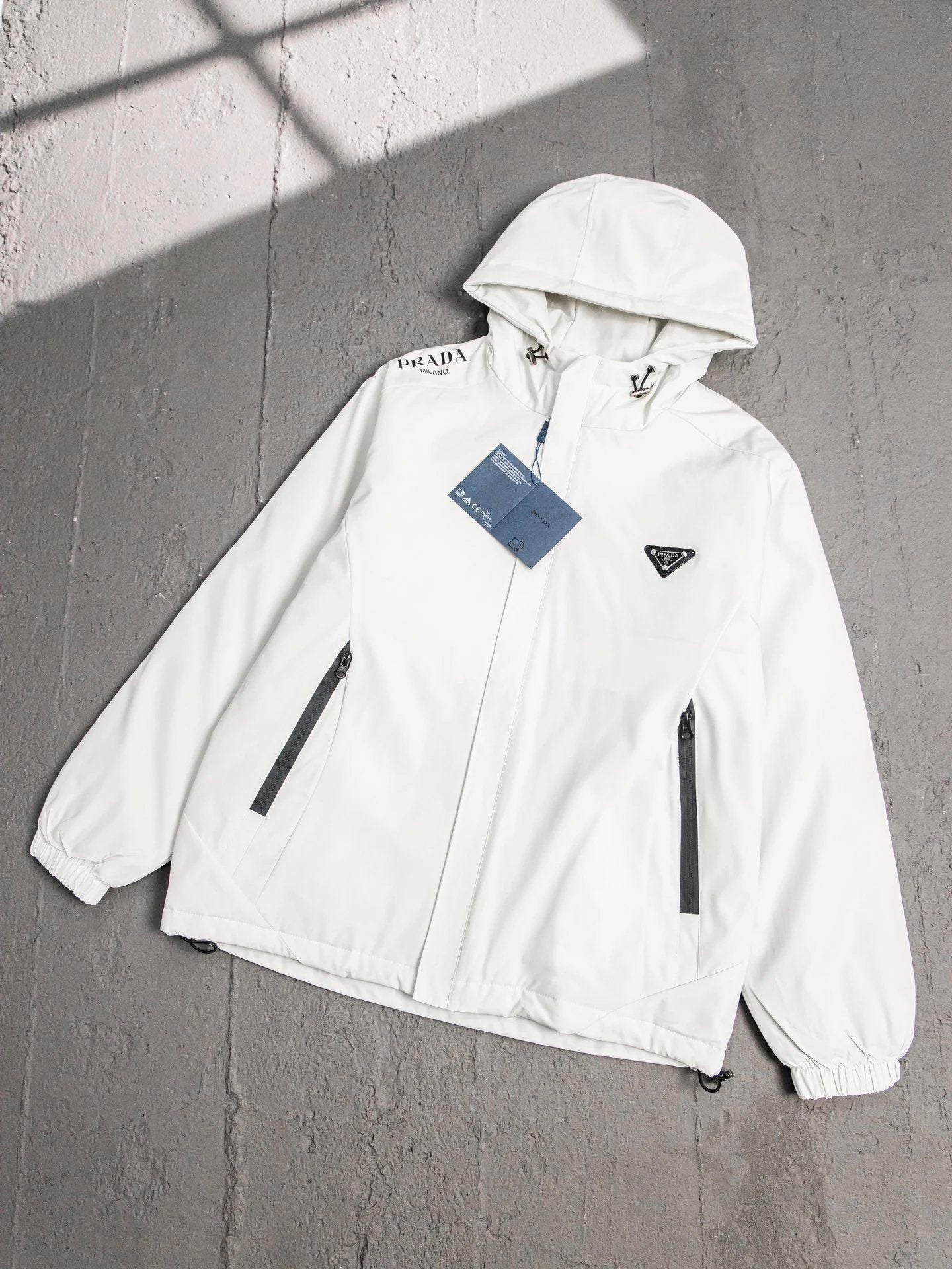 PRADA Jackets Chest Triangle Badge Shoulder Print Zipper Hooded Padded Jacket Casual Loose Versatile Jacket Cardigan Cotton Coat Unisex Hoodie os Version24ss Autumn and Winter New Products