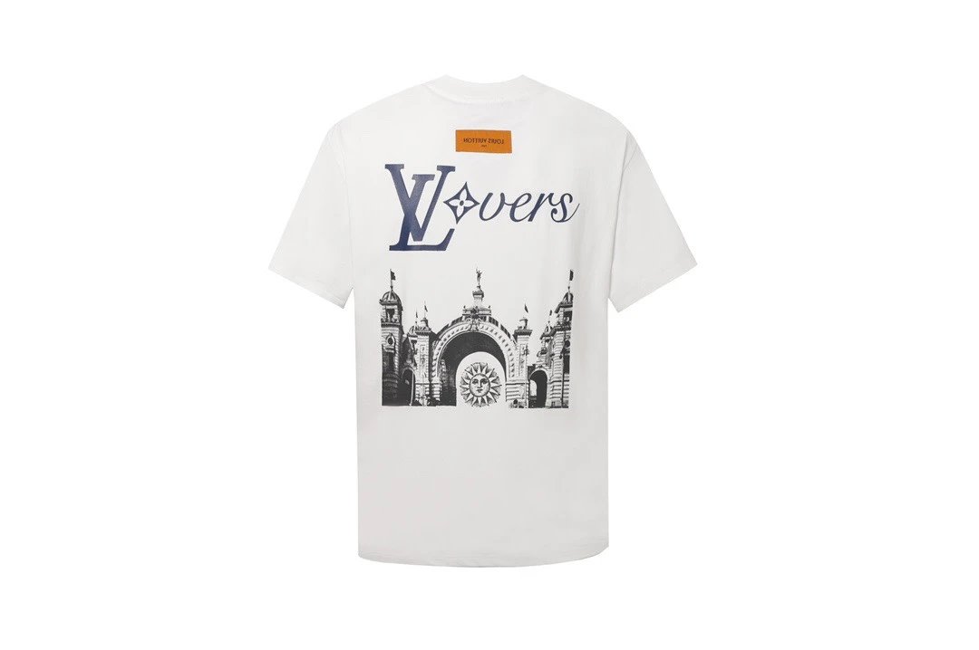 Louis Vuitton LV T-shirt Back Castle Letters logo Printed Crew Neck Short Sleeve Pure Cotton T Unisex T-Shirt OS Loose Fit Base Shirt Summer New Casual Simple B Home T-shirt