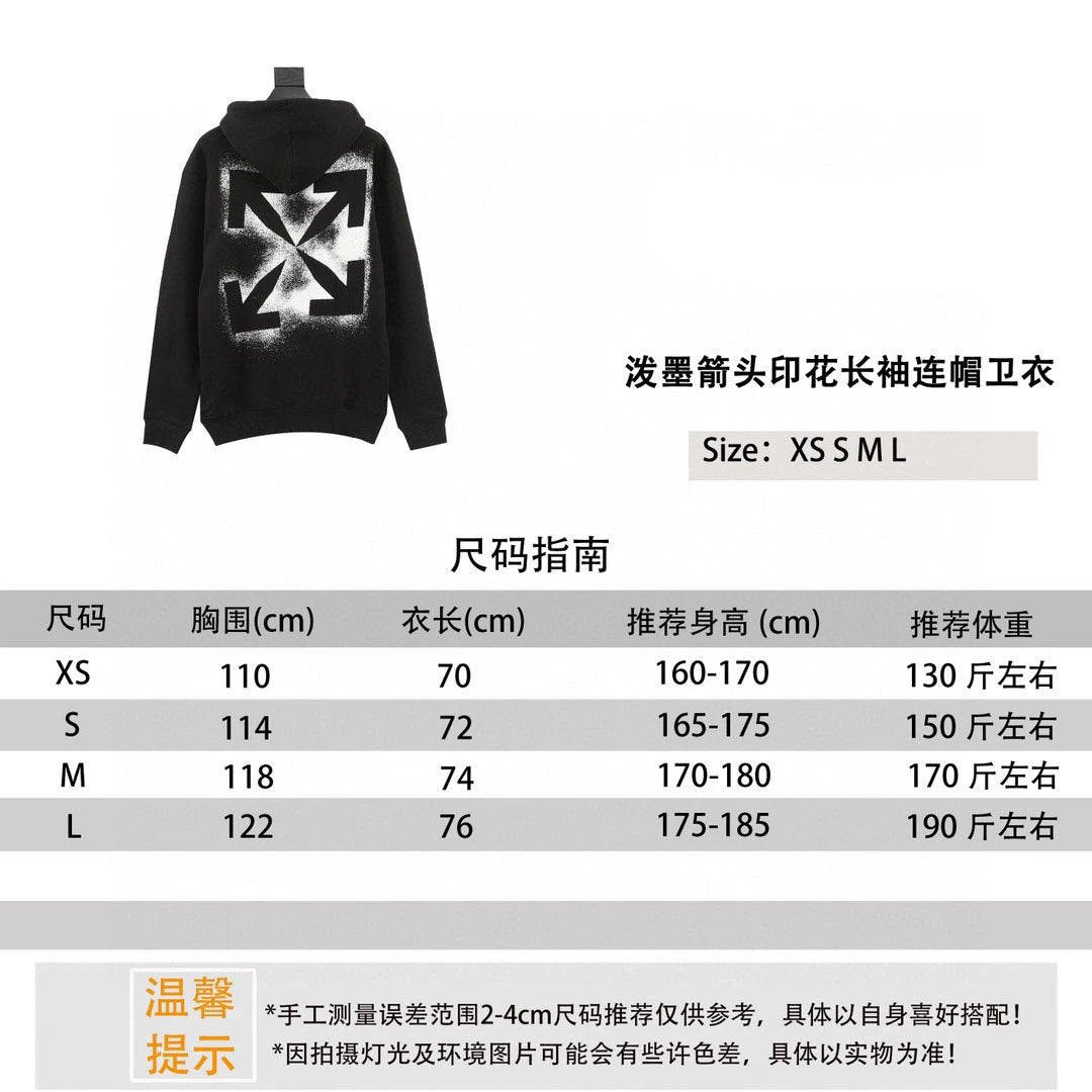 OFF -White Hoodie Splash Ink Arrow Print Long-Sleeved Hooded Sweater for Men and Women