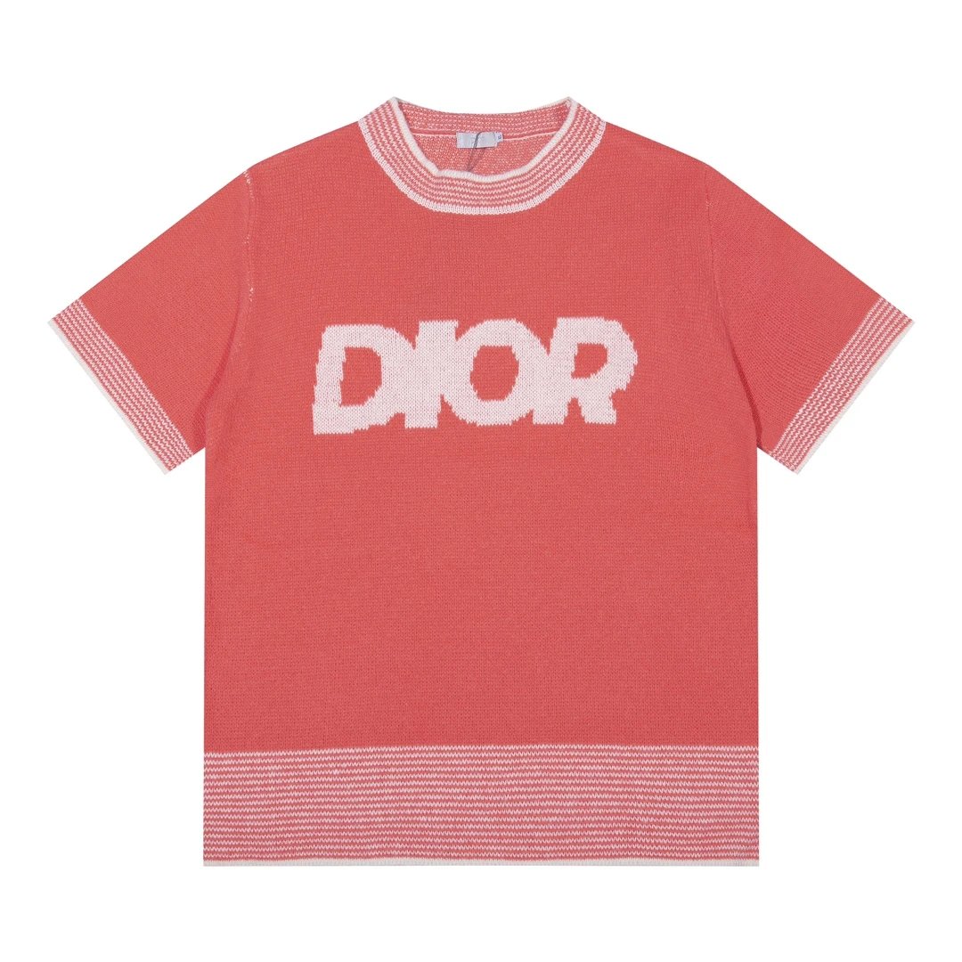 Dior T-shirt Chest Letter Knit logo round Neck Short Sleeve25ss New Pure Cotton Unisex Style T Casual T-Shirt Base Layer Shirt OS Loose Fit Half Sleeve Top Plus Size