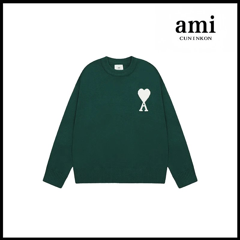 Ami Sweater Knitwear Classic round Neck Big Heart Jacquard Pullover Sweater Loose and Idle Sense Casual Couple Outfit-CY