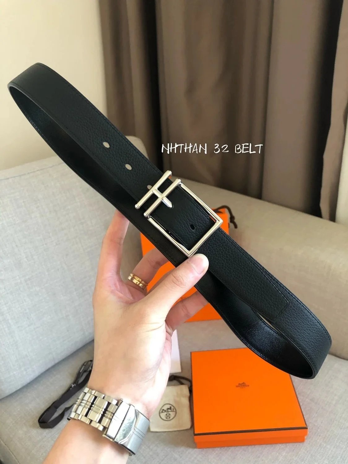 Hermes Belt Top version Belt Double-Sided Imported First Layer Cowhide Men's Leather Belt Fine Steel h Buckle Leather Men's Belt Double-Sided Available Business Casual Pants Belt3.2Centimeter Wide