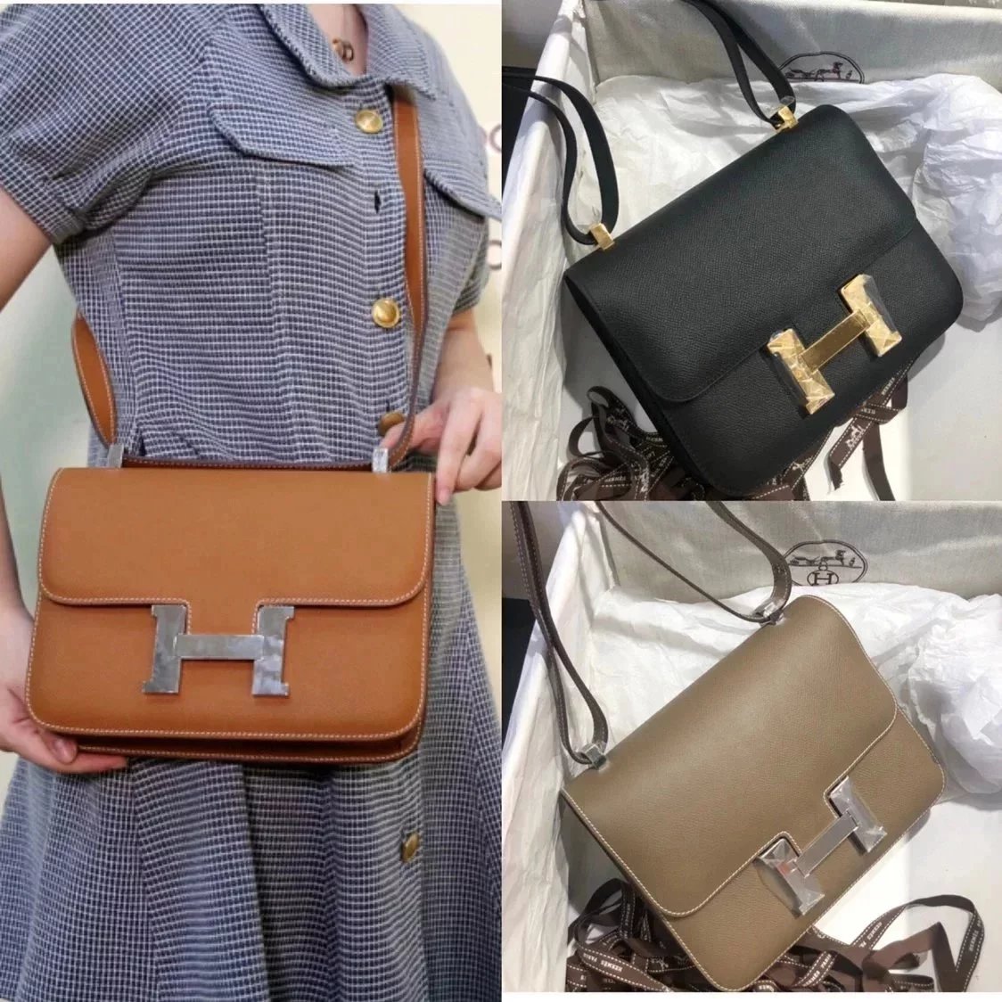 Hermes women's bag Top version 【H Handmade Custom】Stewardess Bag Constance Bag constance Silver Buckle Gold Buckle EP Women's Leather Crossbody Shoulder Bag2424