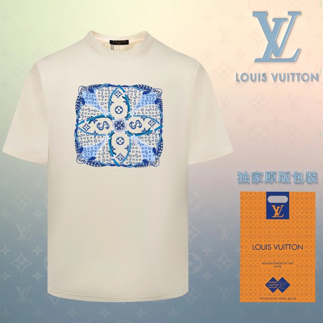 Louis Vuitton LV T-shirt Chest Old Flower Print logo round Neck Short Sleeve25ss New Pure Cotton Unisex Style T T-shirt OS Loose Fit Base Shirt Short Sleeve Top T-Shirt