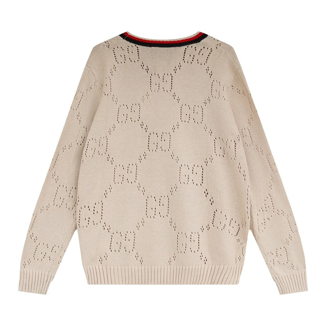 Gucci Sweater Hollow Alphabet Knitting round Neck Sweater Long Sleeve Thicken Lazy Style Men's and Women's Same Loose Knitted Jacket Outer and Inner Wear All-Matching Casual