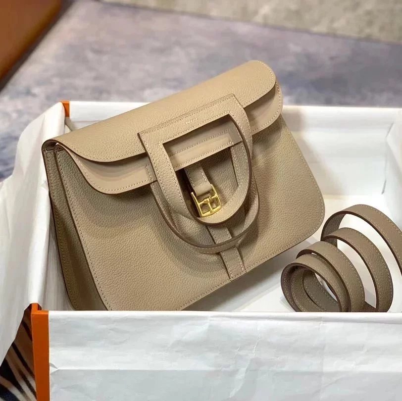 Hermes women's bag Top version 【Handmade Imported Fabric Beeswax Thread】H Home halzan22cm25cm Horseshoe Bag Shoulder Bag Multi-Functional One Bag Multi-Purpose Messenger Bag Handbag Fashion Casual Famaous Brand Women's Bag