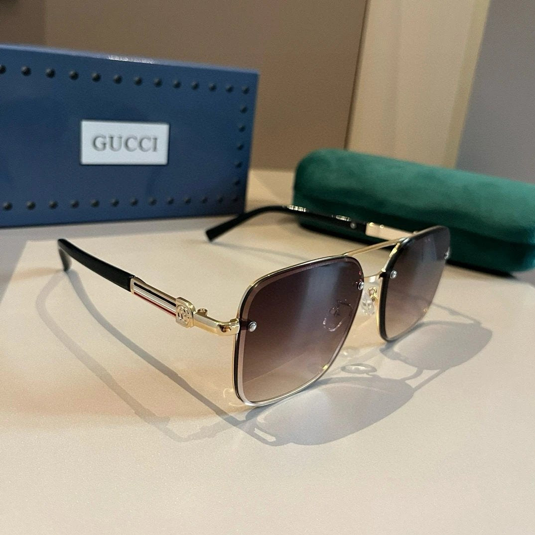 Gucci Sunglasses Classic Metal Single Bridge Aviator Sunglasses Slimming Non-Prescription UV Protection Unisex Couple Style Driving Beach Fishing25ss New Sports Casual Versatile
