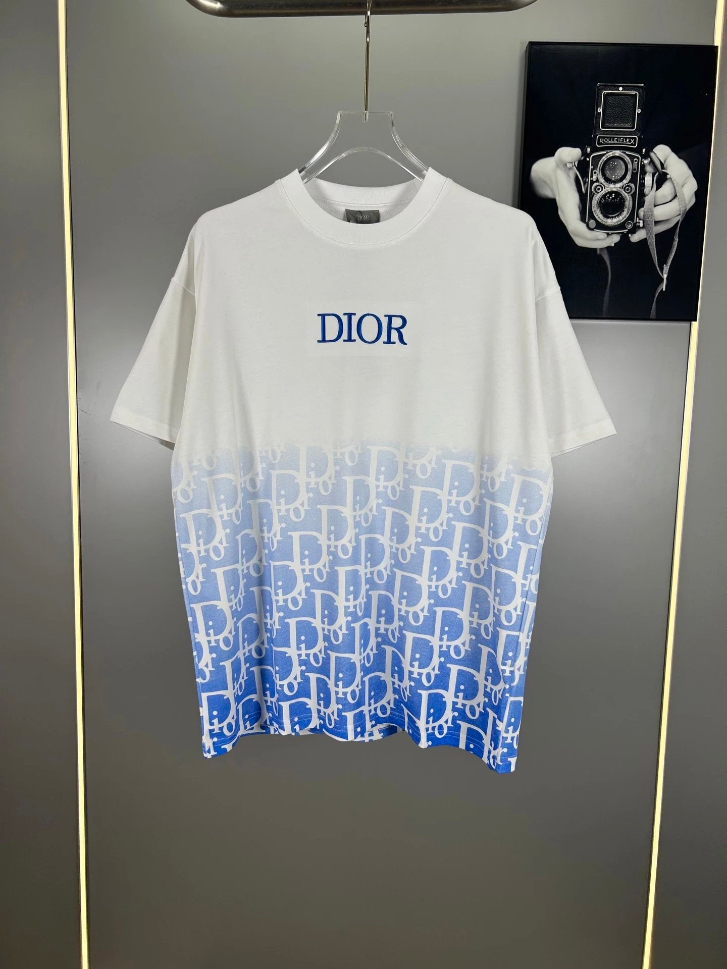 Dior T-shirt Half-body Gradient Letter Jacquard logo round Neck Short Sleeve25ss New Pure Cotton Unisex Style T Casual T-Shirt Base Layer Shirt OS Loose Fit Half Sleeve Top Plus Size