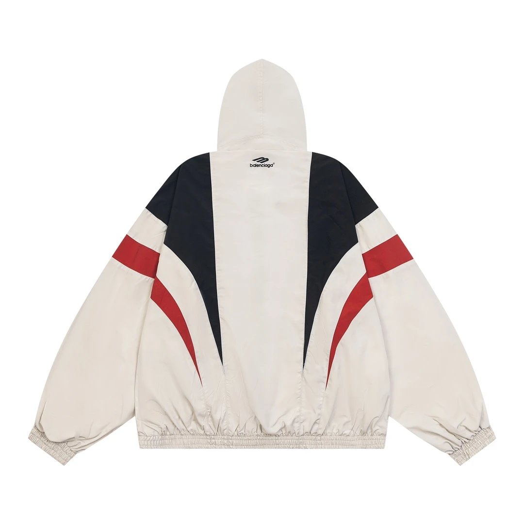 Balenciaga Jackets Matching Pants3B Embroidered White and Red Hooded Set Paris Patchwork Sports Uniform Windbreaker Jacket Casual Loose Cardigan os Unisex Style24ss Autumn and Winter New Products