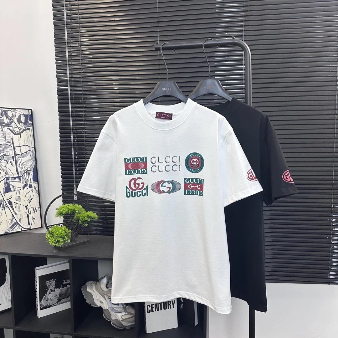 Gucci T-shirt Multi-Patch Letter Print logo round Neck Short Sleeve25ss New pure cotton T Unisex T-Shirt OS Loose Fit Base Shirt Top Half Sleeve T-Shirt
