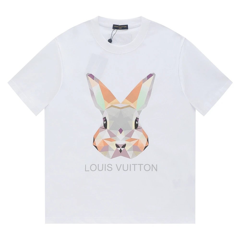 Louis Vuitton LV T-shirt Crystal Rabbit Head Print on Chest logo round Neck Short Sleeve25ss New Pure Cotton Unisex Style T T-shirt OS Loose Fit Base Shirt Half Sleeve T-Shirt Top Half Sleeve