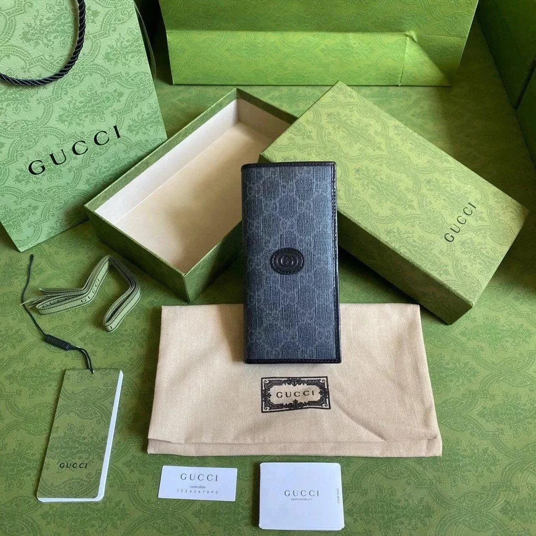 Gucci Wallet Top version 2022New Series the Suit Wallet Long Wallet Black/pvc Men's Wallet Model:672947