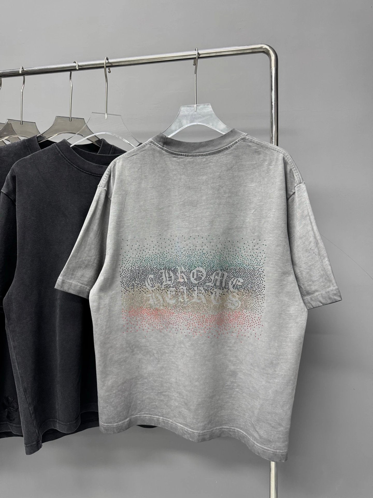 Chrome Hearts T-shirt Heavy Craft Vintage Rainbow Rhinestone logo round Neck Short Sleeve25ss New pure cotton T Unisex T-Shirt OS Loose Fit Base Shirt Top Half Sleeve T-Shirt