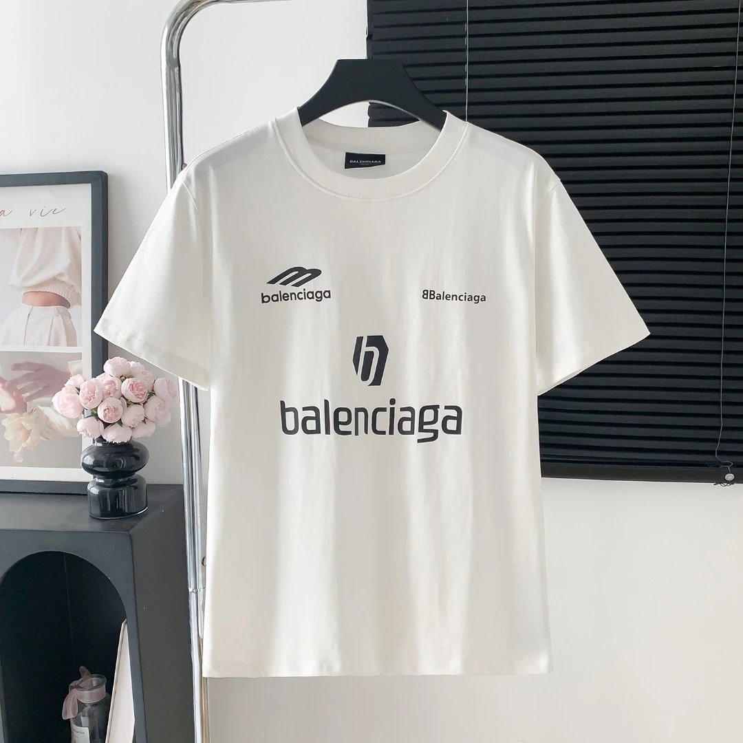 Balenciaga T-shirt Classic Letters on the Chest logo Printed Heavyweight Crew Neck Short Sleeve T T-shirt Pure Cotton ins Unisex Simple Summer New Casual Base T-Shirt