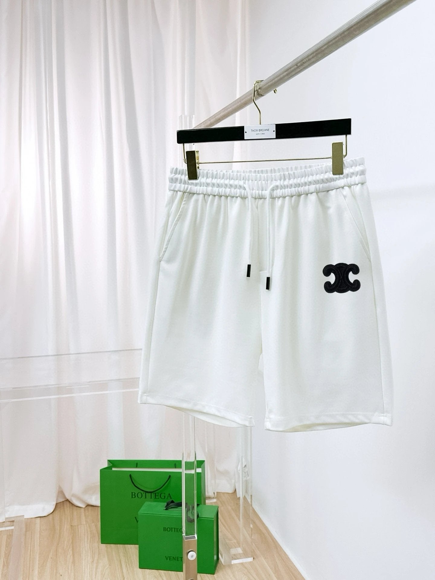 Celine Shorts Front Body Double C Letters logo Five-point Shorts25ss New Drawstring Casual Summer Pants5Two-in-One Casual Sweatpants for Men and Women, Pure Cotton Joggers