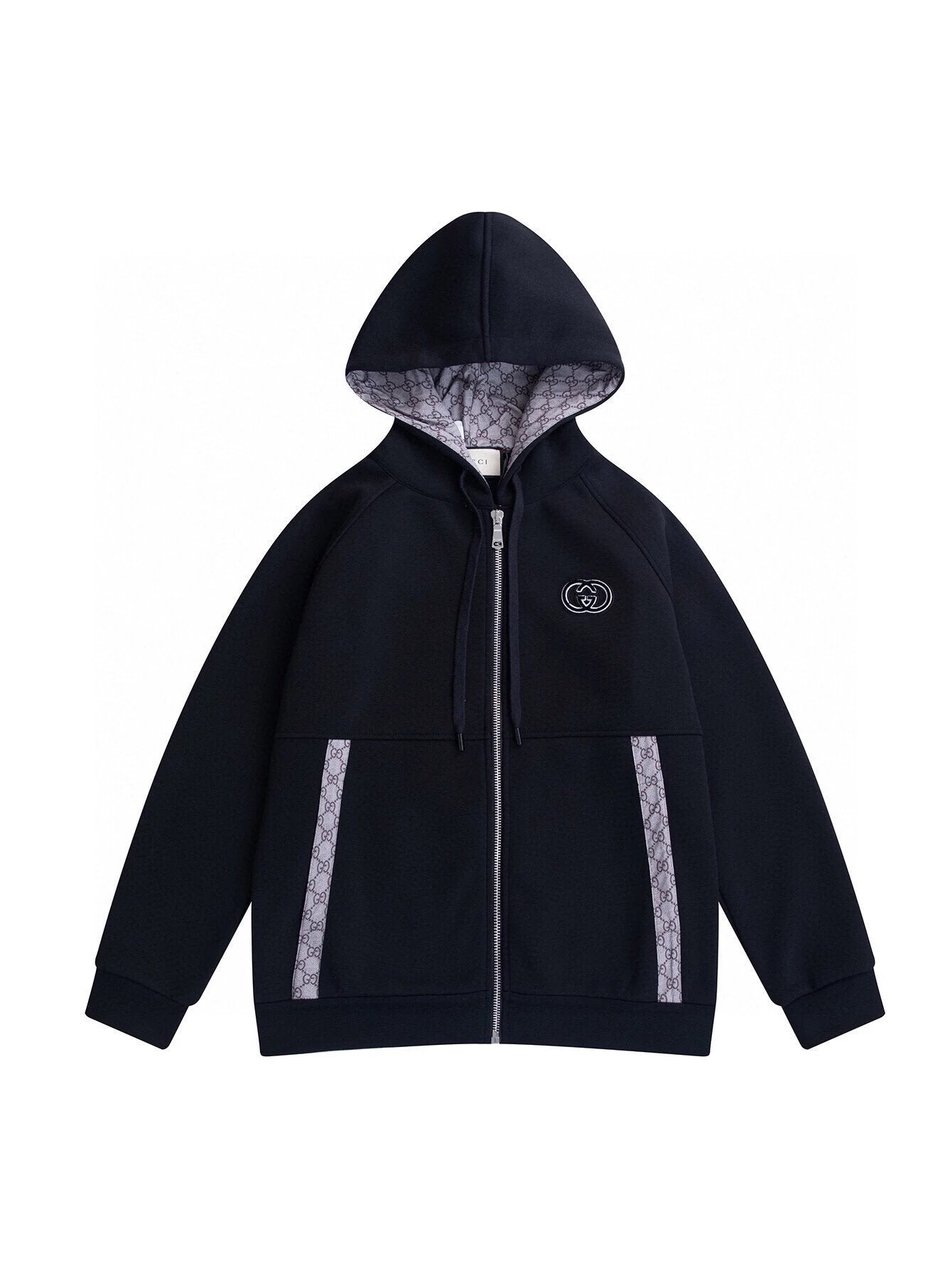 Gucci Hoodie Fleece Lined Thickened Vintage Floral Patchwork Zipper Hoodie Jacket Unisex Sports Casual OS Loose fit versatile style