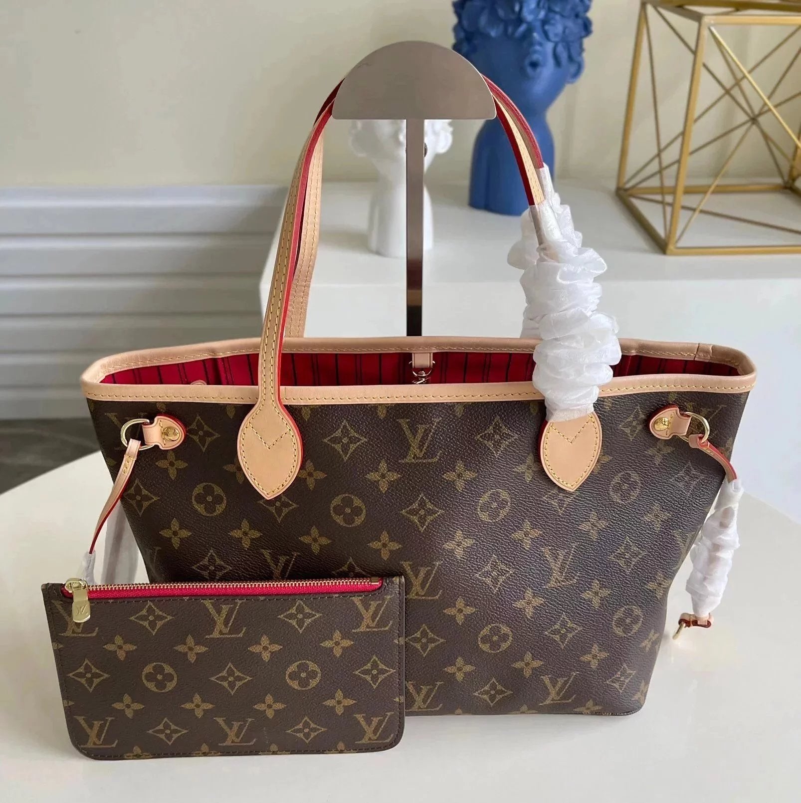 Louis Vuitton LV Women's Bag Top version Original Leather NEVERFULL Small Shopping Bag Presbyopic Chessboard Shopping Bag Shoulder Portable Mother and Child Bag Mummy Bag Women's Bag M41000N41362N41364M41362