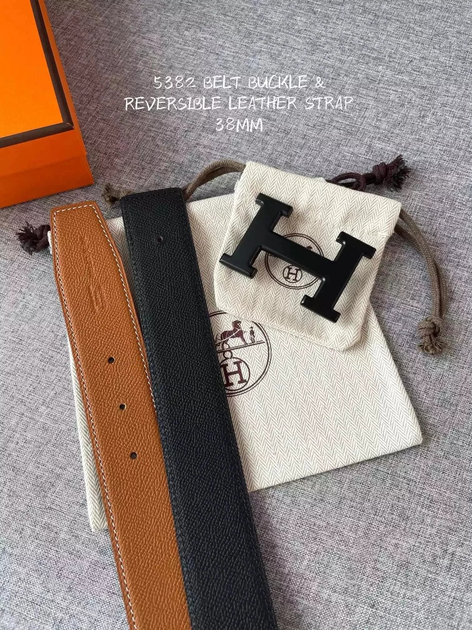 Hermes Belt Top version New New3.8cm Men's and Women's Fashion Business Belt Boutique Sand Black H Steel Buckle Double-Sided Calf Leather