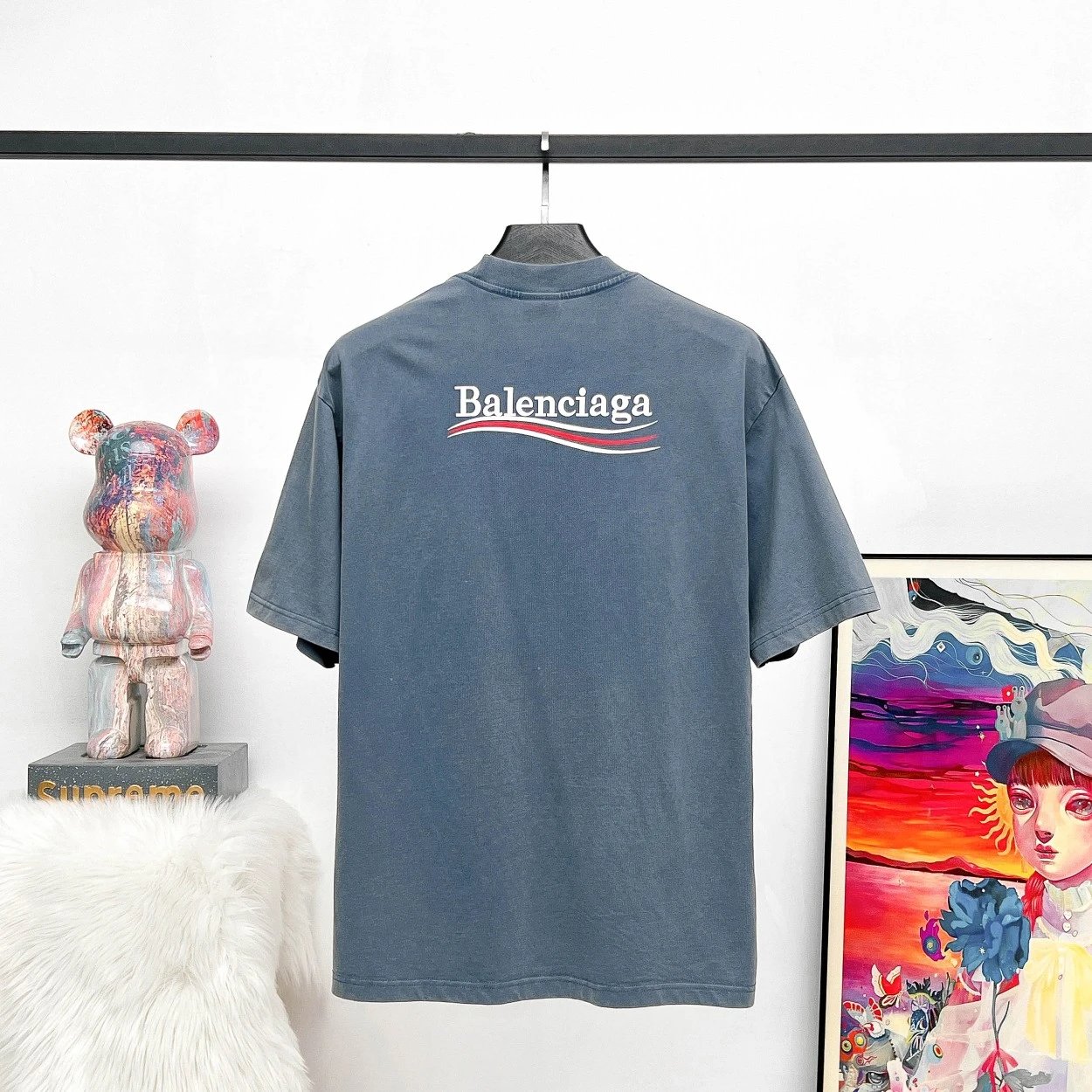 Balenciaga T-shirt Coke Print Washed Vintage logo round Neck Short Sleeve25ss New Pure Cotton Unisex Style T T-shirt OS Loose Fit Base Shirt Top Half Sleeve T-Shirt