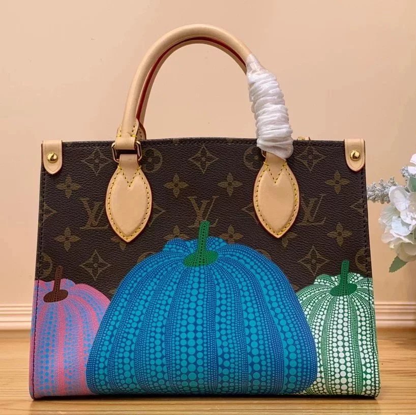 Louis Vuitton LV Women's Bag Top version 【Super Original Leather】New Launch M46467Pumpkin Bag Pattern23New Straw MIUSOU Pumpkin Series Medium Handbag Tote Shopping Bag M46468Tote Pumpkin Silk Screen Shopping Bag Tote Tote Bag Pumpkin Bag Women's Bag Shoul