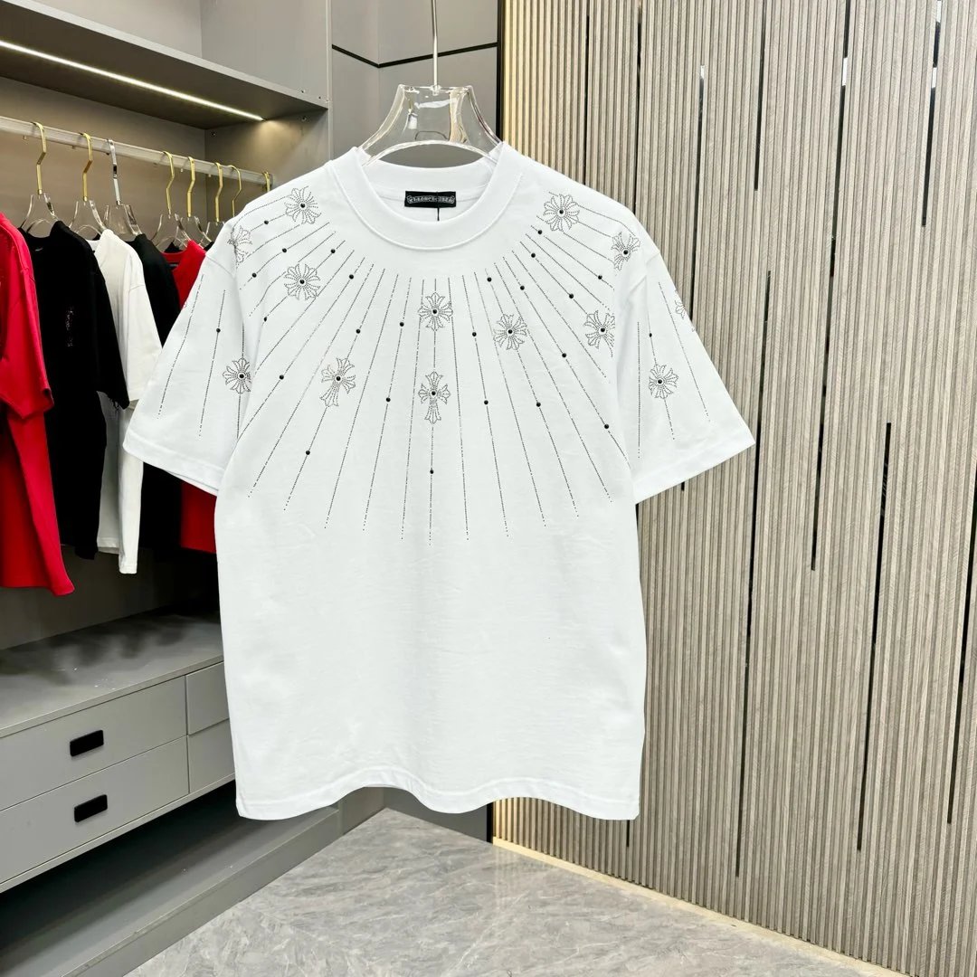 Chrome Hearts T-shirt Half-body Diamond Craft logo round Neck Short Sleeve25ss New Pure Cotton Unisex Style T T-shirt OS Loose Fit Base Shirt Half Sleeve T-Shirt Top Half Sleeve